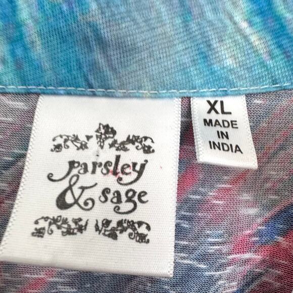 Parsley & Sage Womens Button Blouse Tunic Top Size XL Artsy Watercolor Flowy - Picture 2 of 7